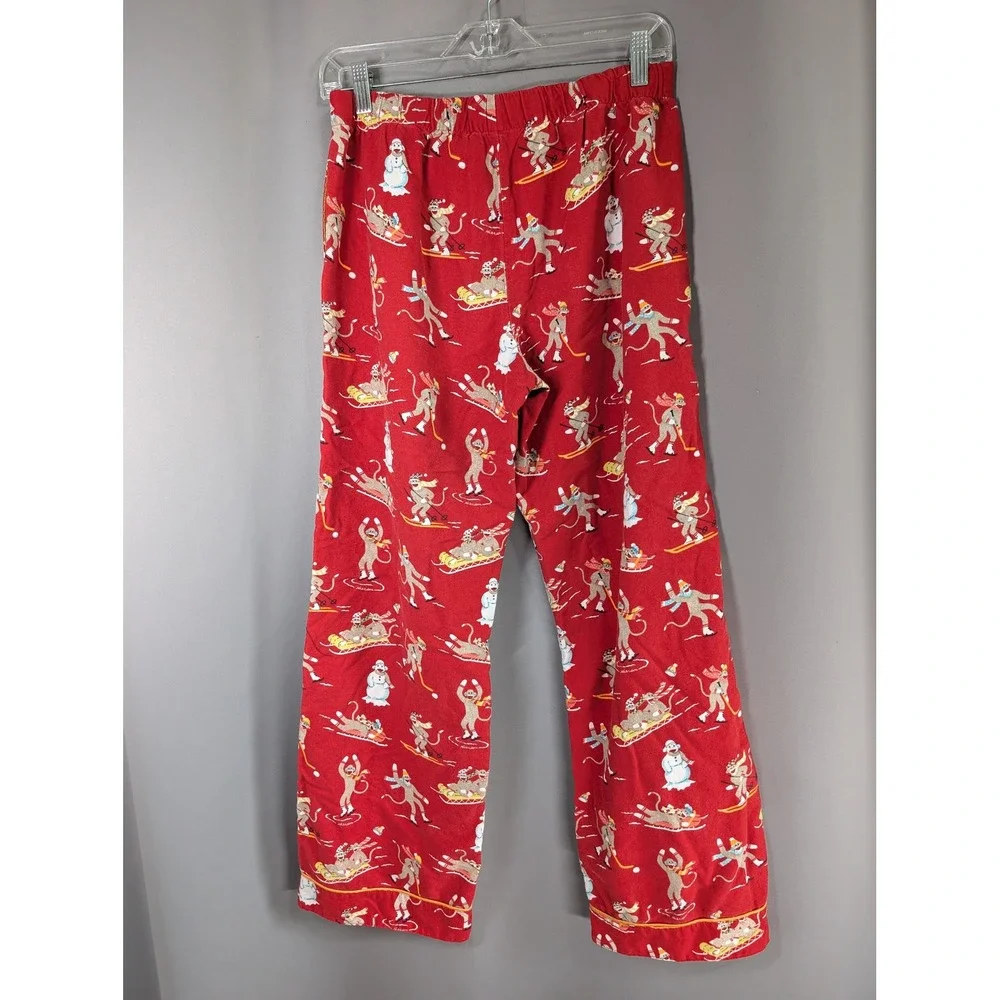 Nick &‎ Nora Flannel Pajama Set Womens S Red Sock Monkey Christmas Winter